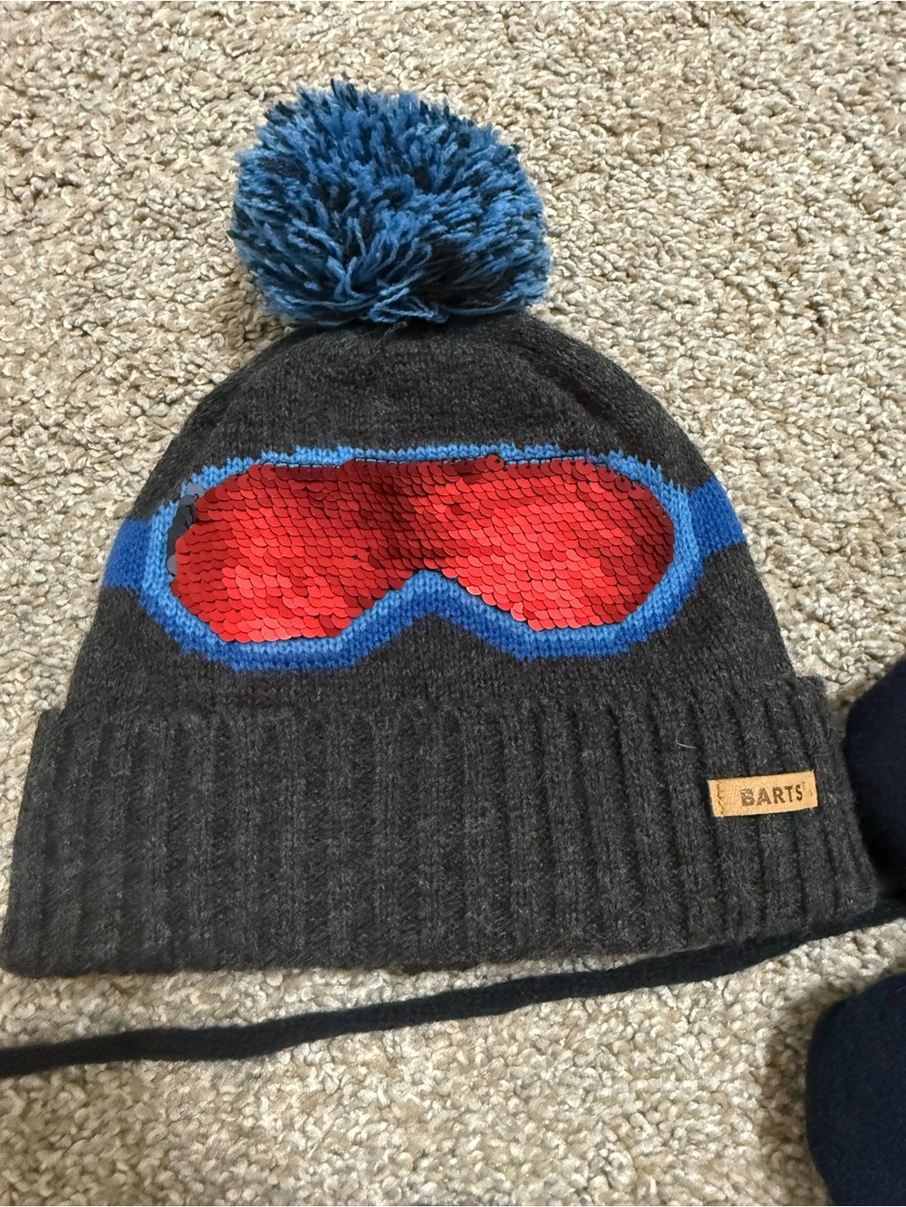Barts Kids Pom Beanie Hat with Red Sequin Goggles and Barts gloves